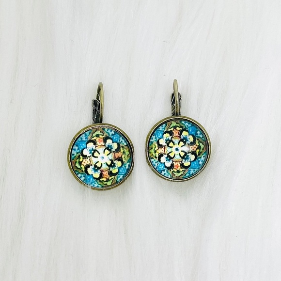 Vintage Feel Floral Print Design Earrings 4 pairs Set - Picture 6 of 9